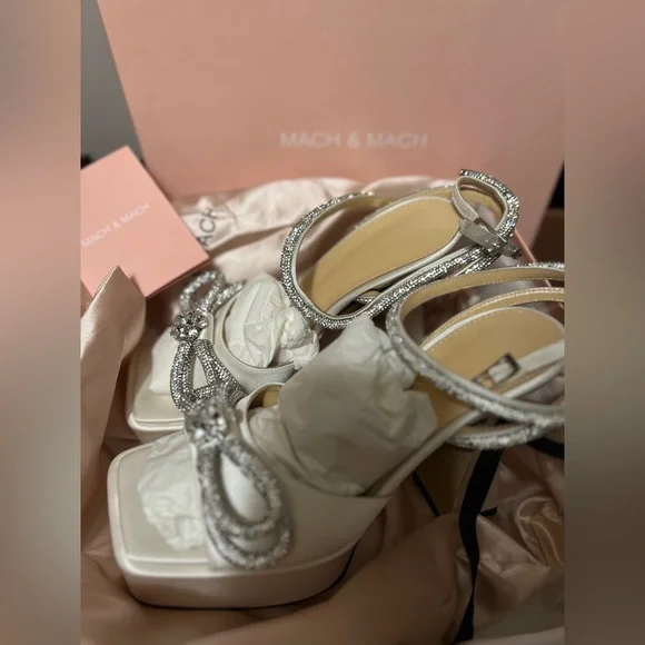 MACH & MACH Silver and White Crystal Heels - Picture 1 of 5